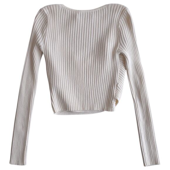 Abercrombie LuxeLoft Slim White Ribbed Knit Wrap Cropped Sweater Size Small - Picture 5 of 5
